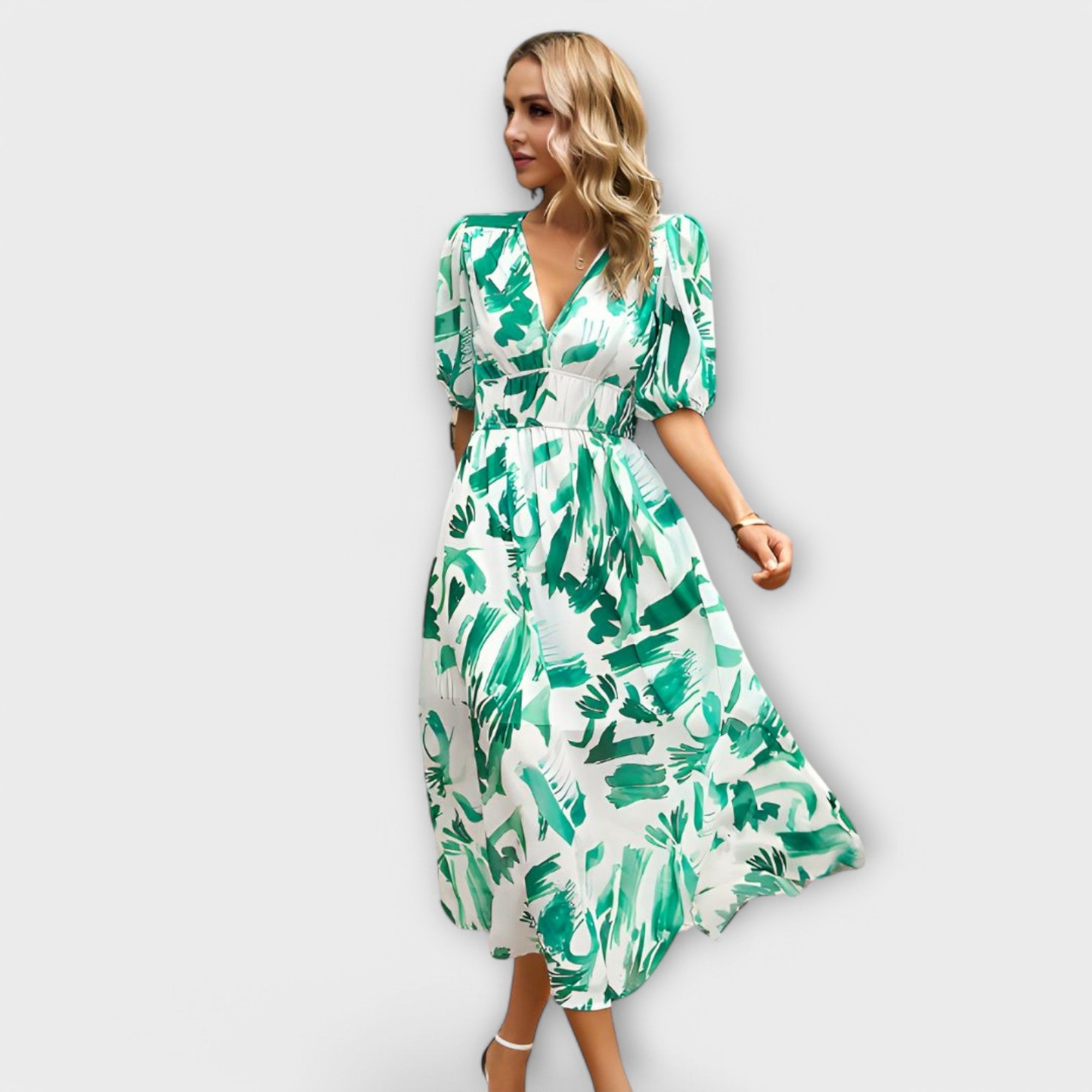 Abstract Maxi Kjole med Puffærmer