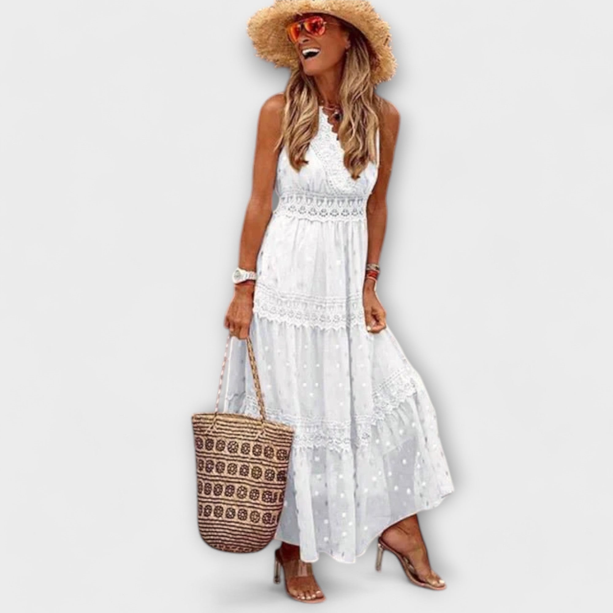 Maxikjole med Boho-blonder