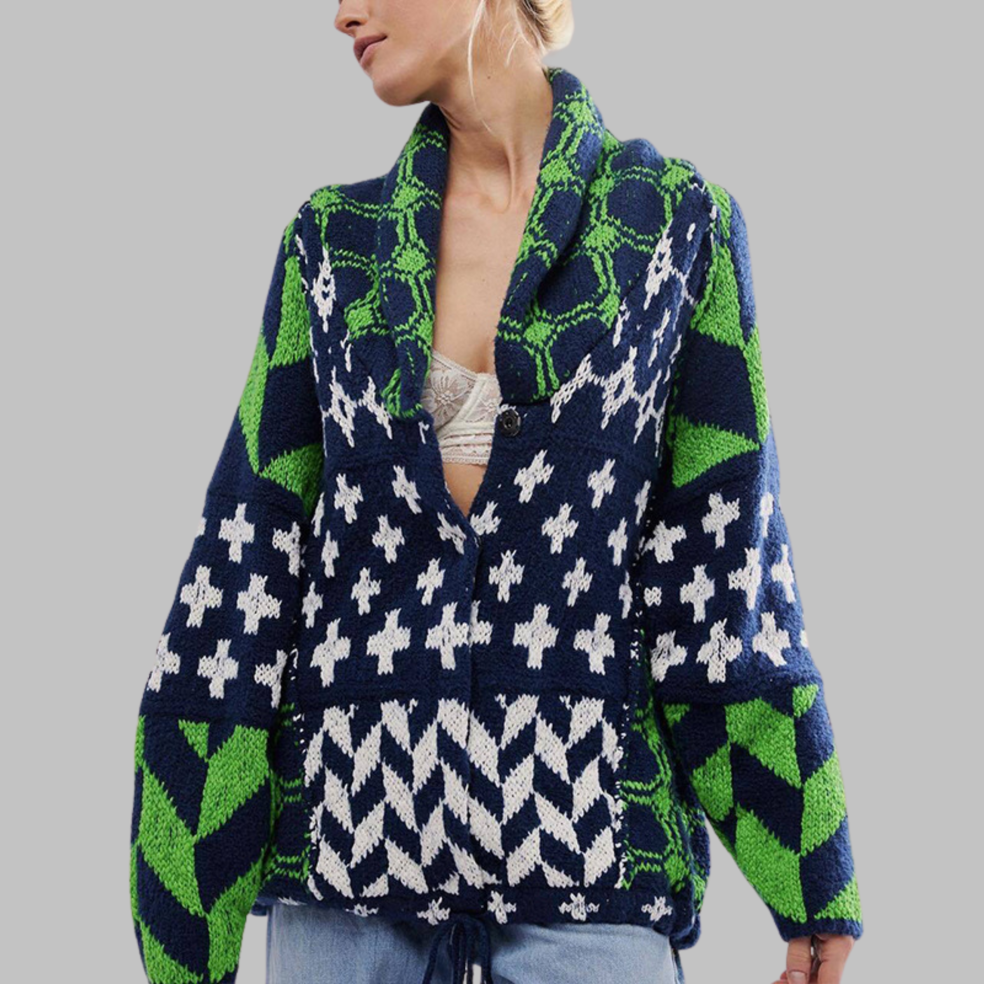Lucie – vintage košilový cardigan s límečkem a dlouhým rukávem