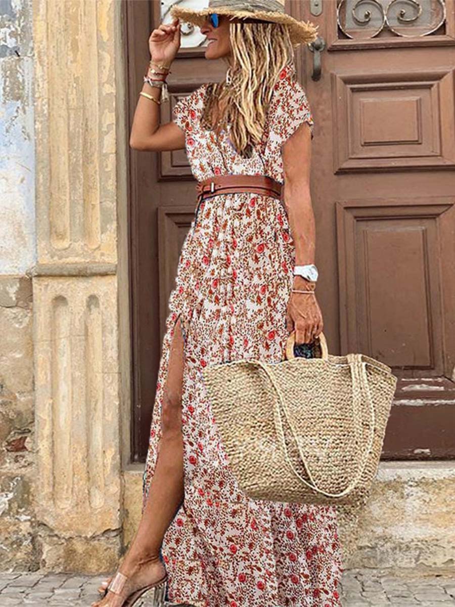 Isabella | Boho V-hals Blomsterkjole
