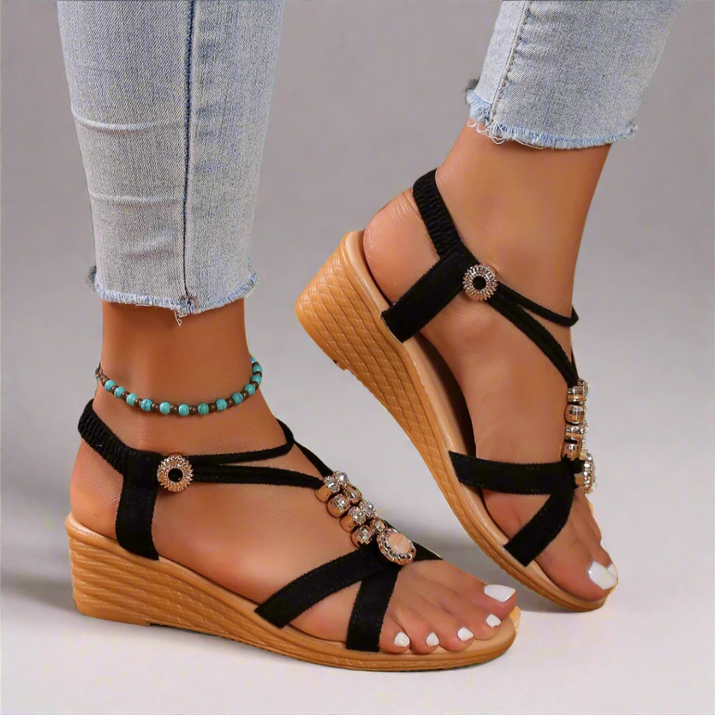 Nelda | Wedge Sandaler med Ankelsnørre – Stilfulde og Behagelige