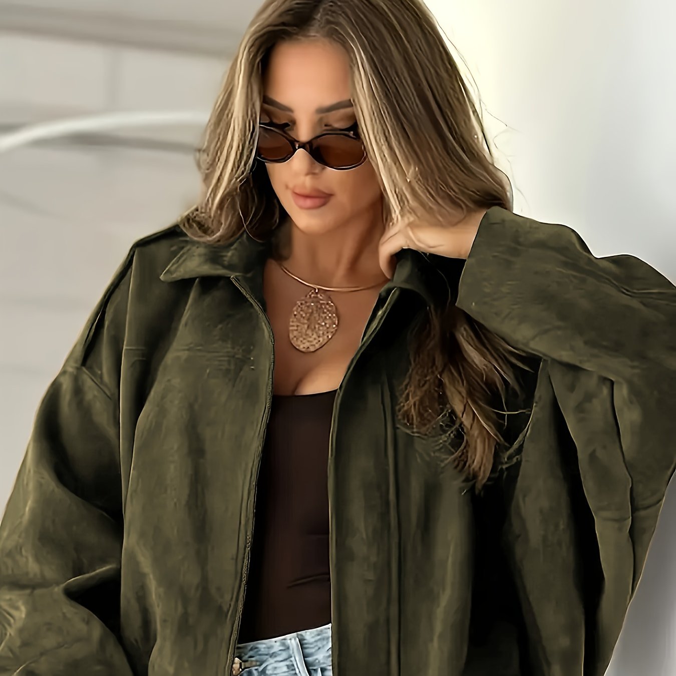Šárka – Krátká semišová bunda v oversize střihu