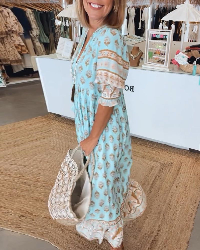 Hiley | Boho Midi-kjole med V-hals