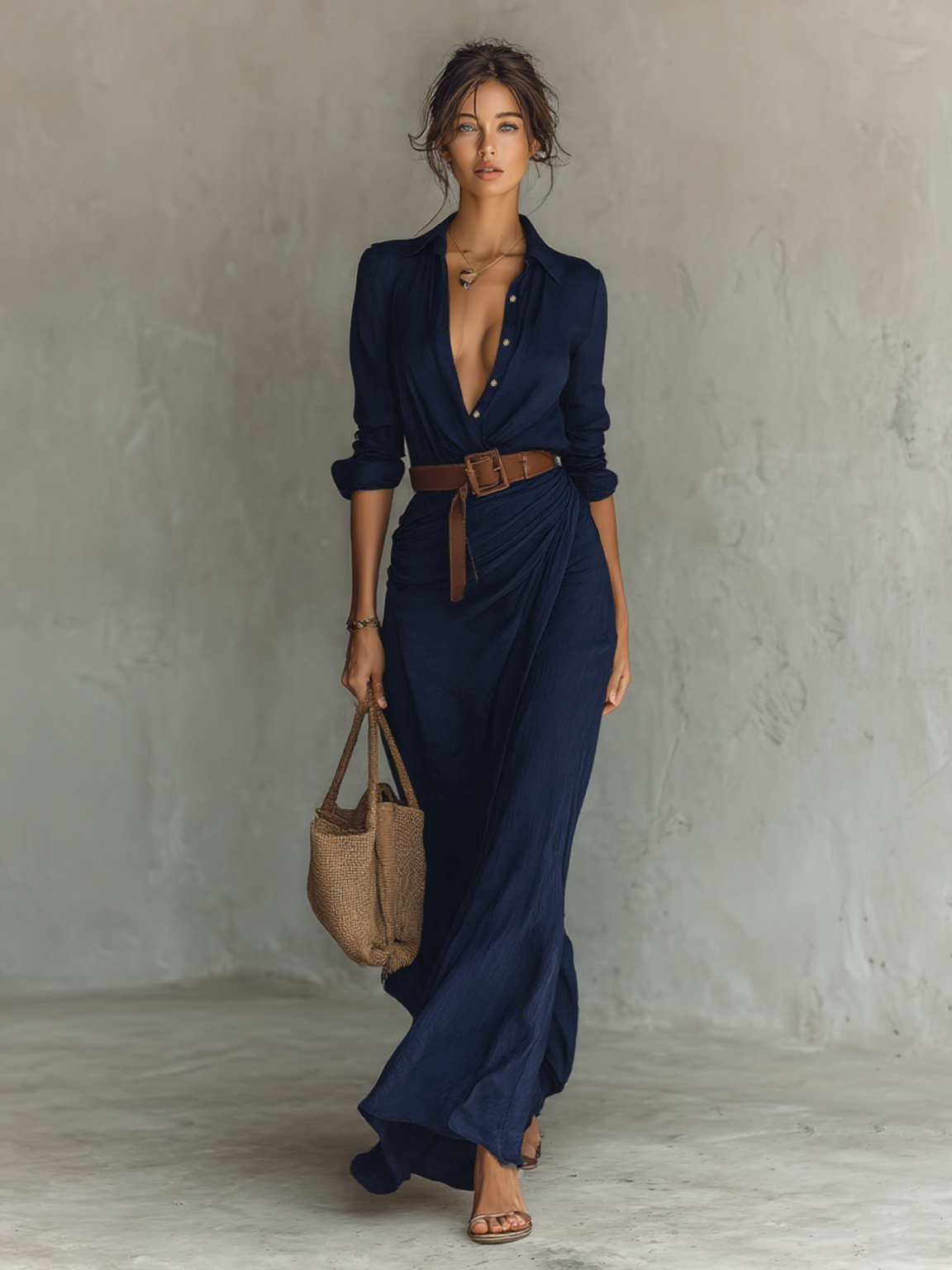 Alena – Elegantní maxi šaty s páskem