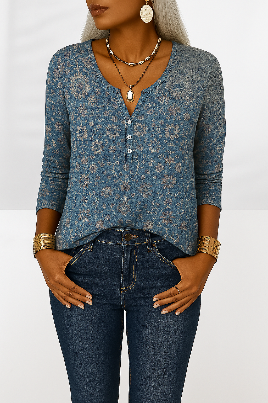 ALINA™ | Boho-bluse med blomsterprint og lange ærmer