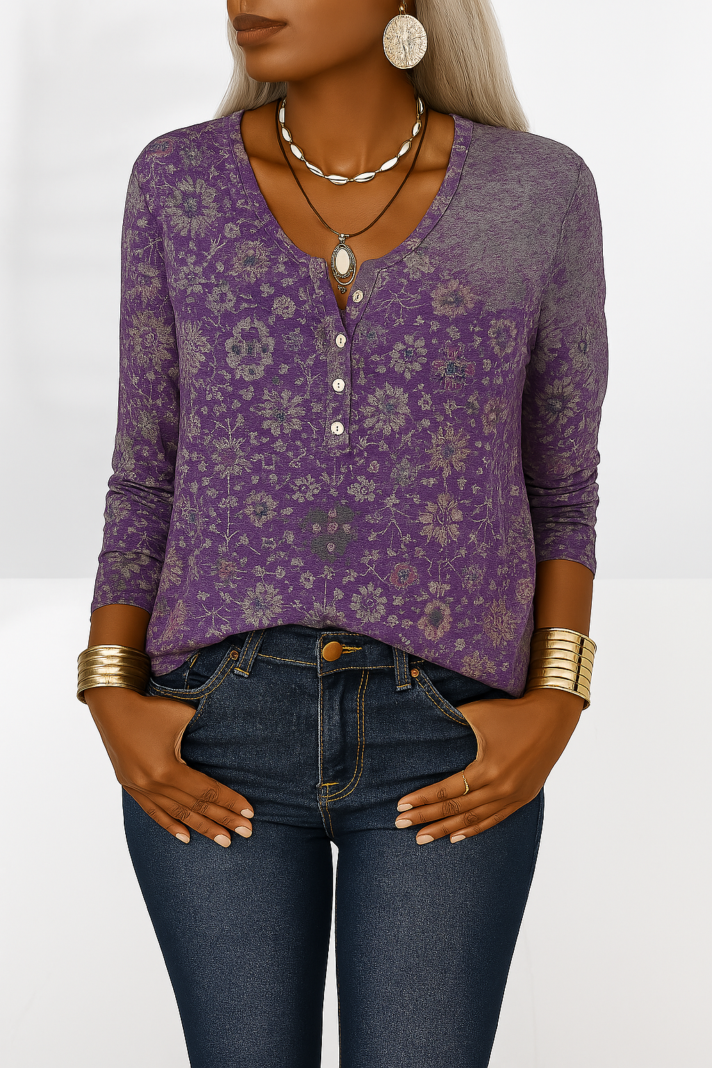 ALINA™ | Boho-bluse med blomsterprint og lange ærmer