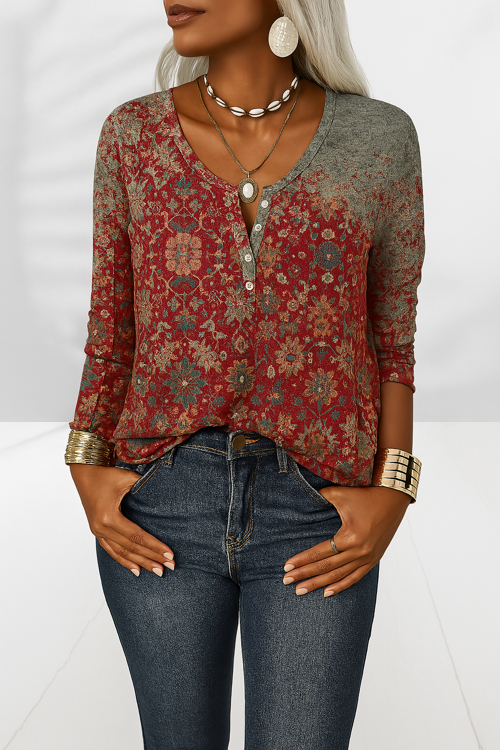 ALINA™ | Boho-bluse med blomsterprint og lange ærmer