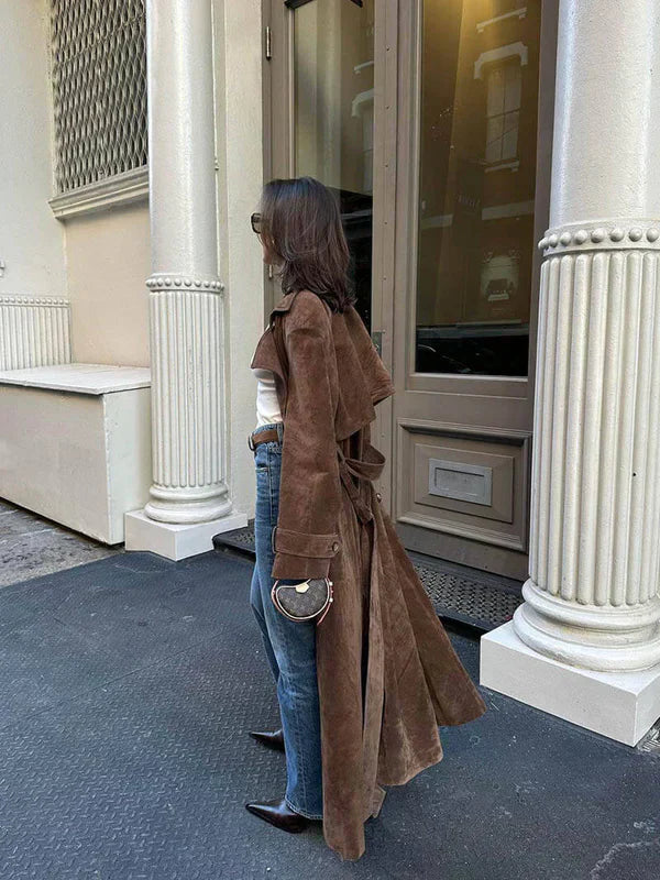 Ivana – Semišový trench kabát z jehněčí kůže