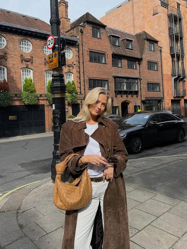Ivana – Semišový trench kabát z jehněčí kůže