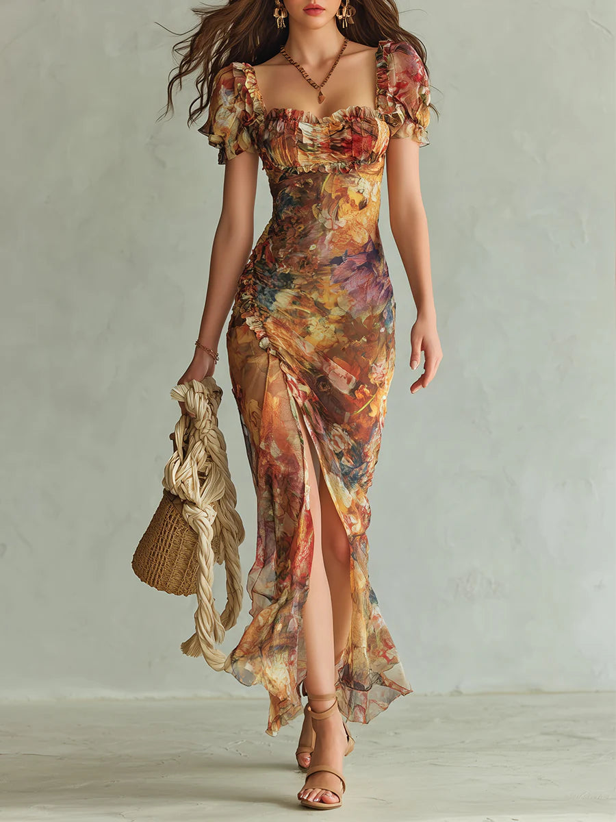 Saffron™ | Μάξι Φόρεμα με Εκτύπωση Ελαιογραφίας Bohemian