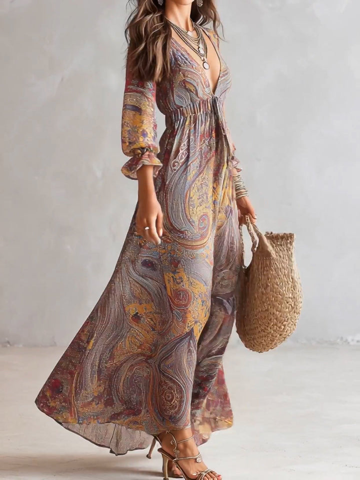 Cosima™ | Φόρεμα Maxi Chiffon με V-λαιμόκοψη Paisley
