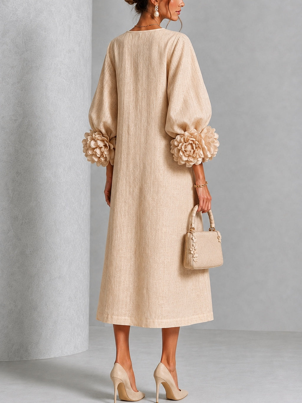Rosanne | Rosette-Cuff Midi Dress