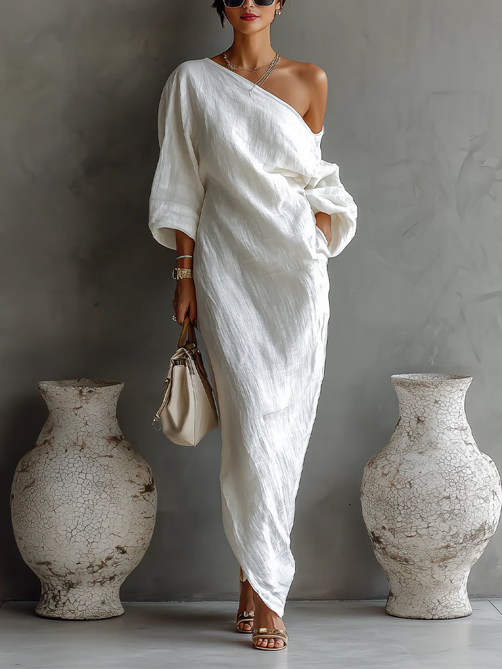 Seraphina™ | Κομψό maxi φόρεμα με έναν ώμο και αέρινη εφαρμογή