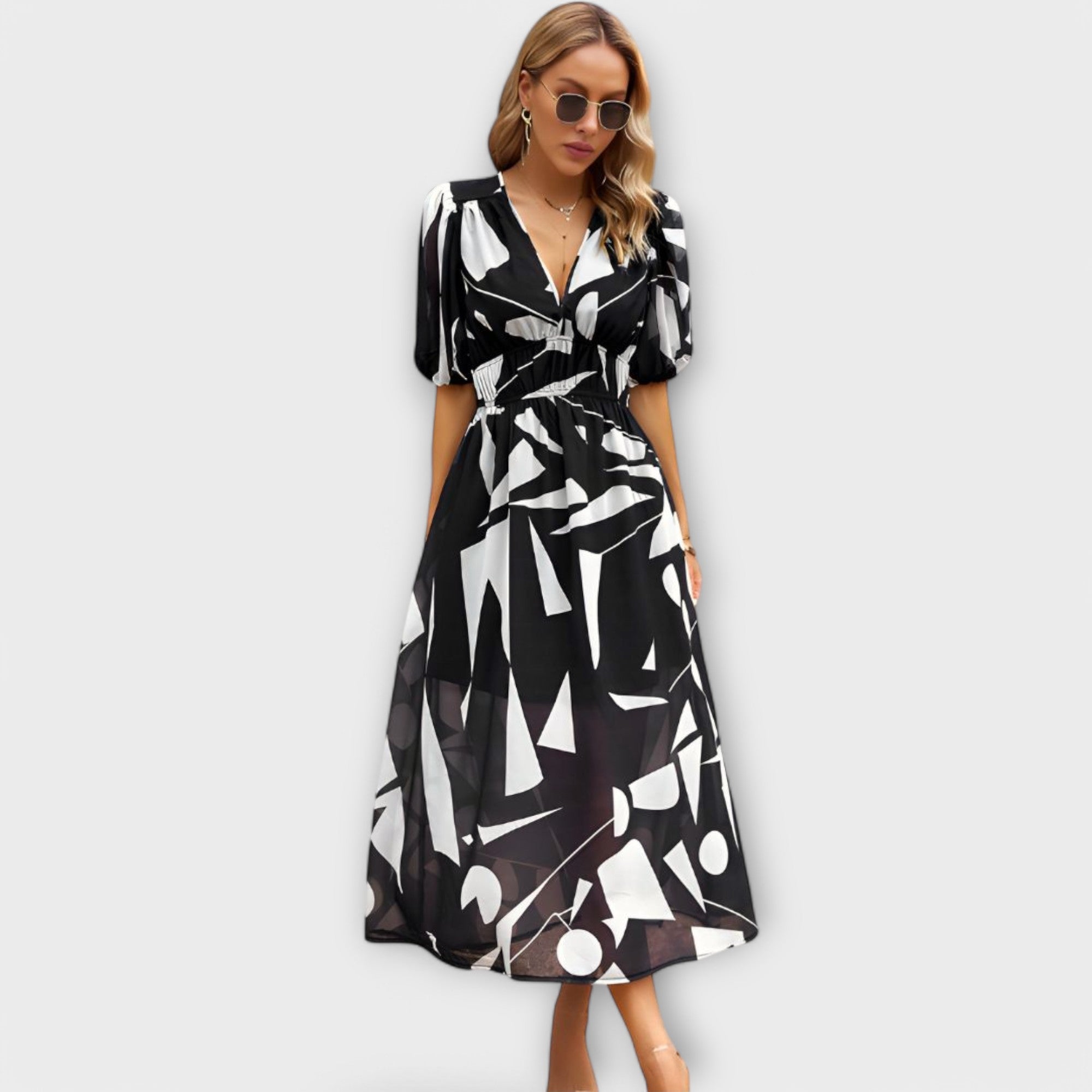 Abstract Maxi Kjole med Puffærmer