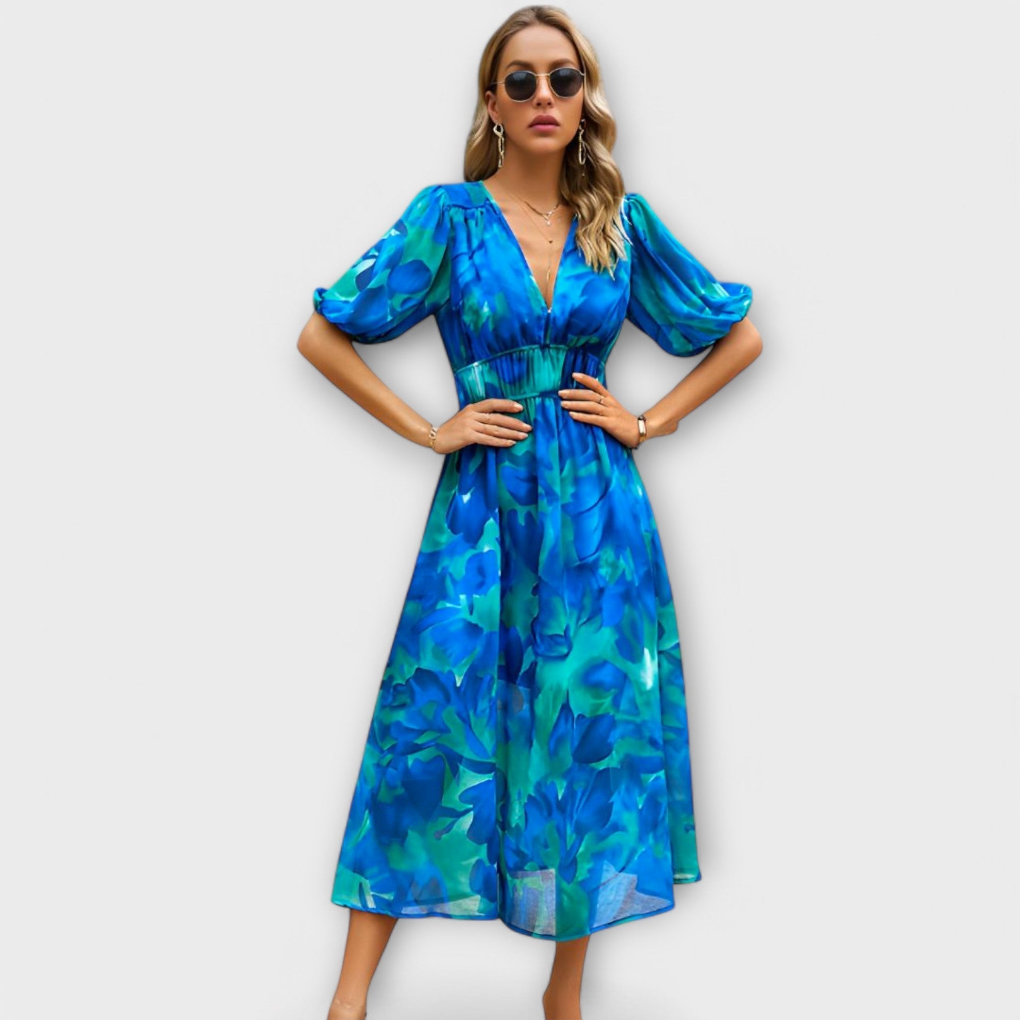 Abstract Maxi Kjole med Puffærmer