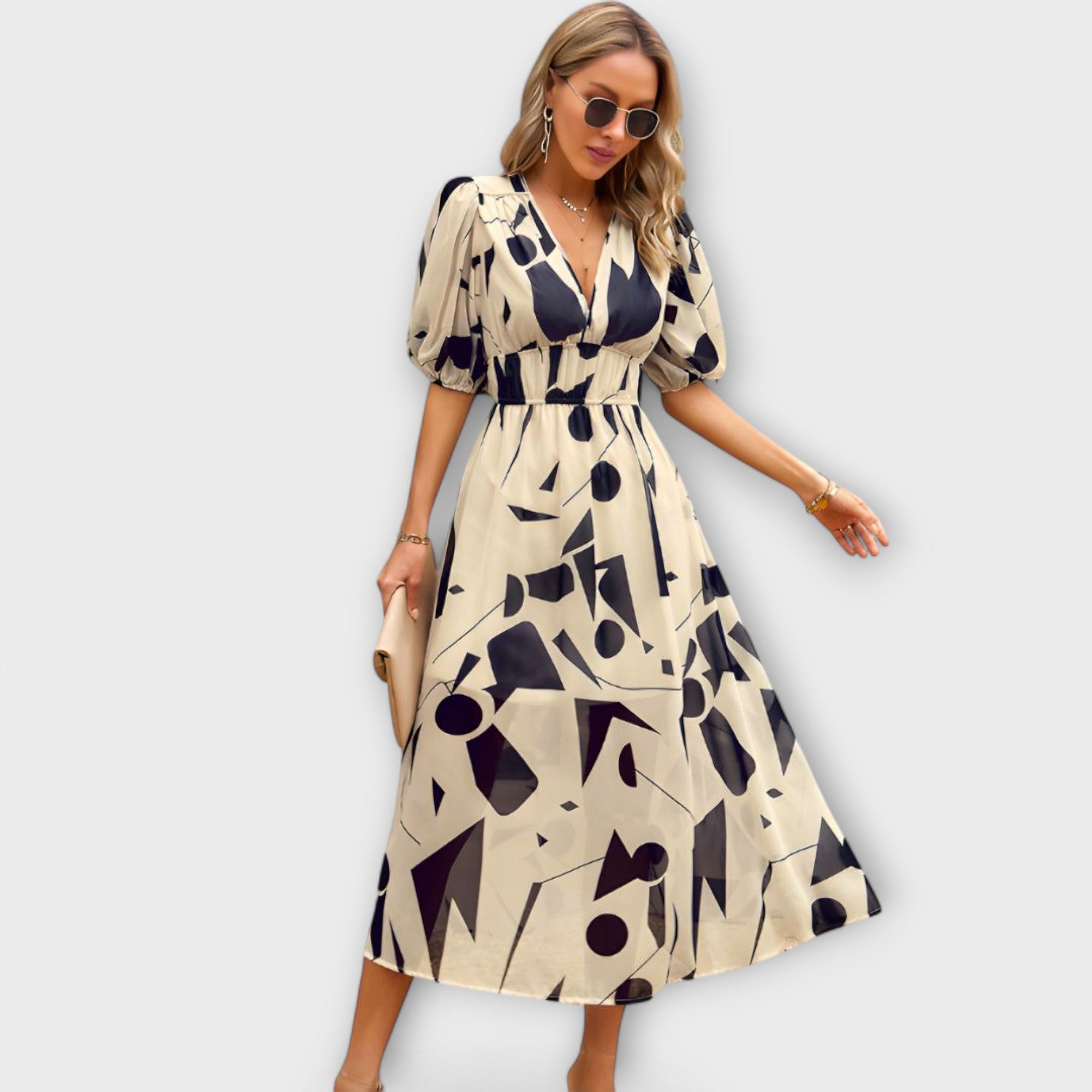 Abstract Maxi Kjole med Puffærmer