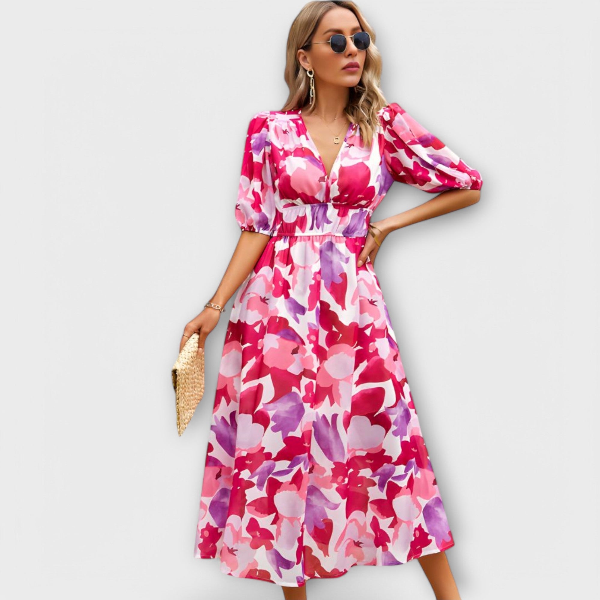 Abstract Maxi Kjole med Puffærmer