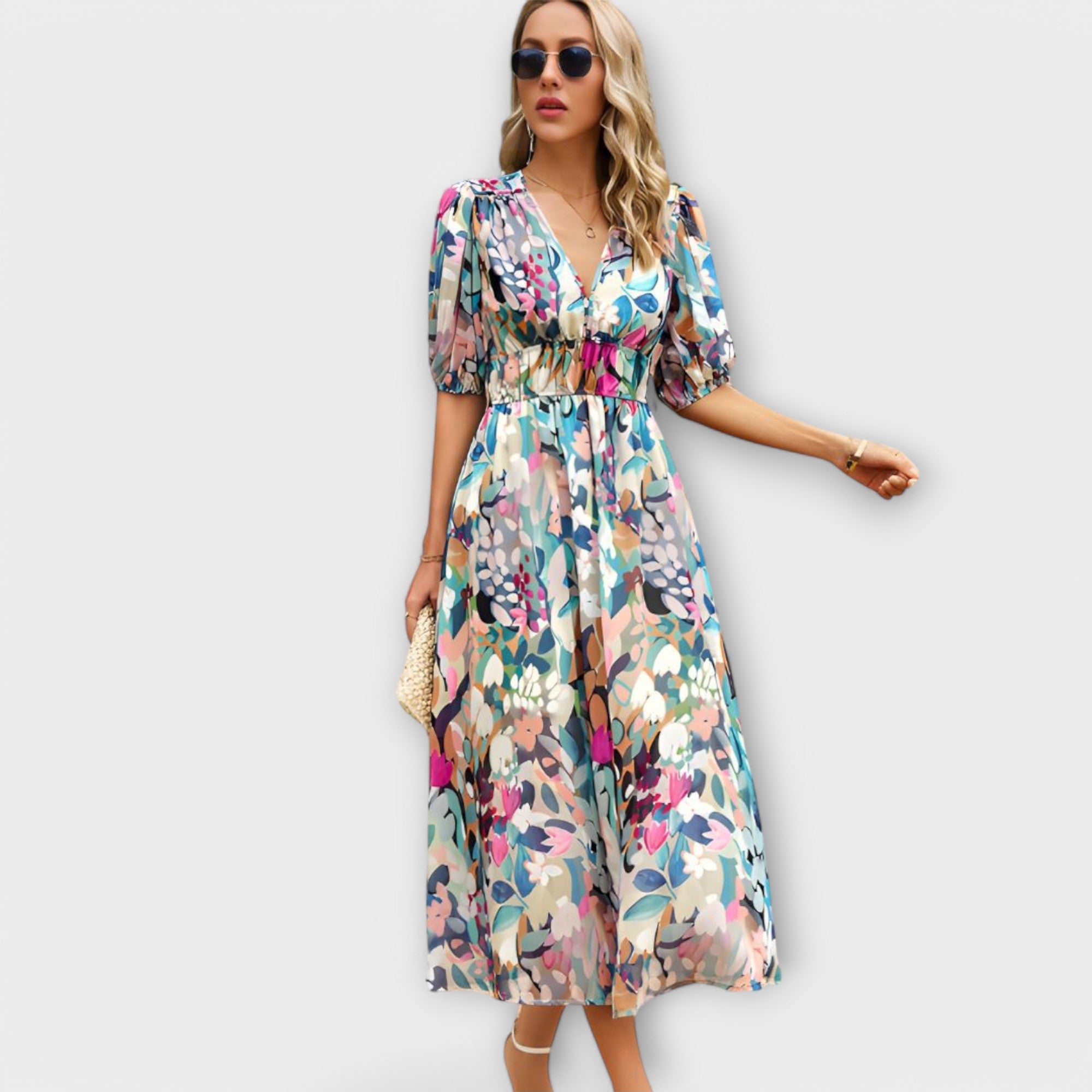 Abstract Maxi Kjole med Puffærmer
