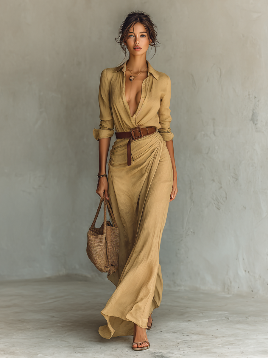 Alena – Elegantní maxi šaty s páskem
