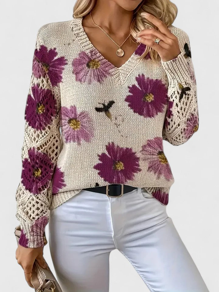 Karin – Stylový cardigan s květinovým detailem