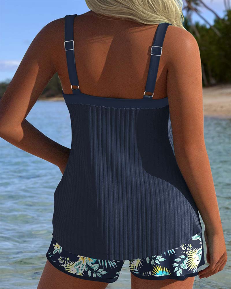 Laluna® | Striped Tankini with Beach Shorts Two Pieces
