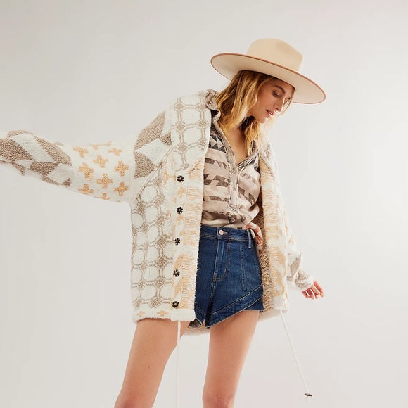 Lucie – vintage košilový cardigan s límečkem a dlouhým rukávem