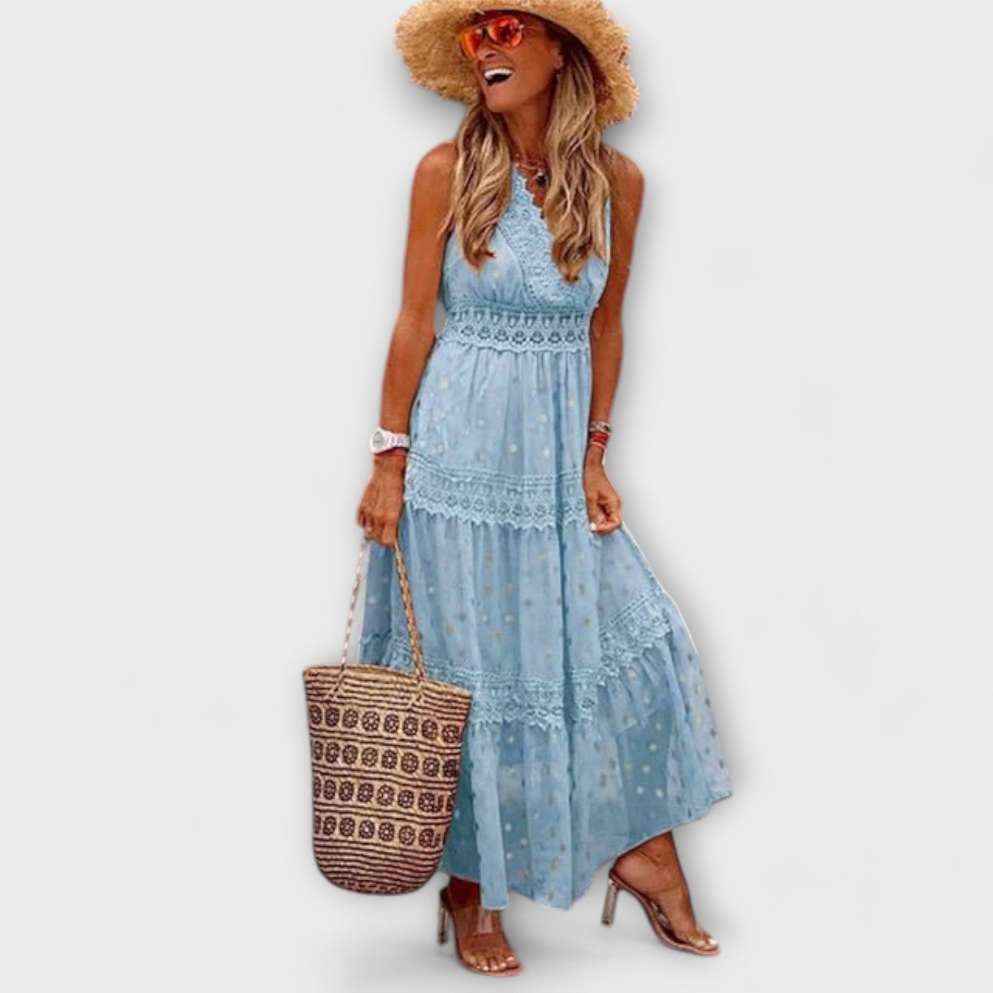 Maxikjole med Boho-blonder